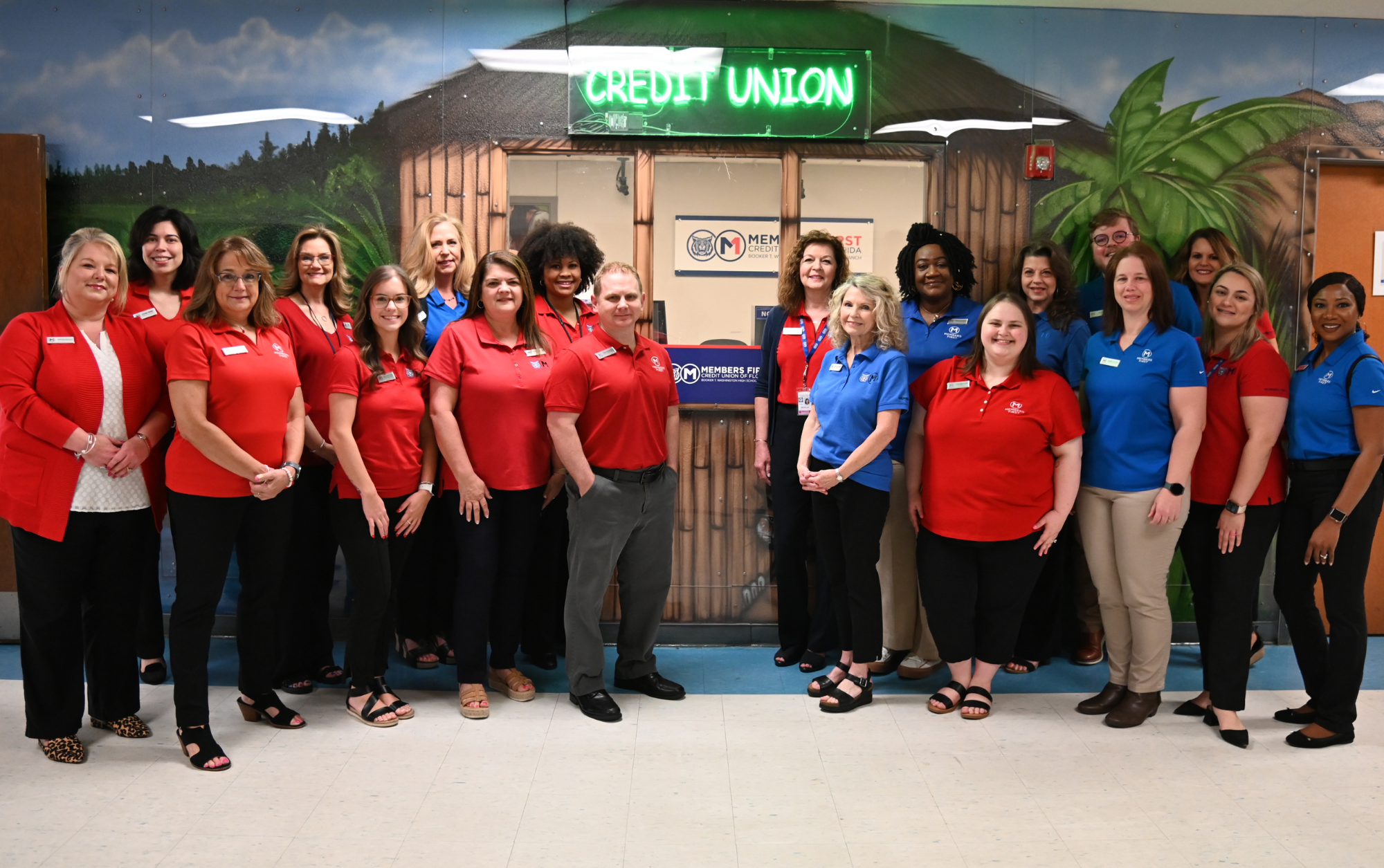 Members First team members in front of student-run branch at BTWHS